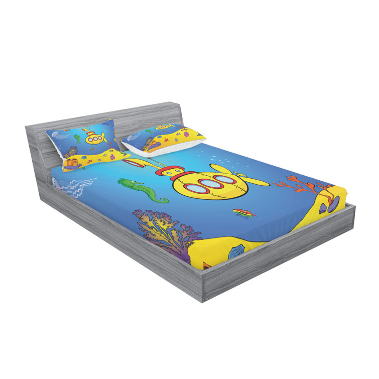 Bless international Ambesonne Yellow Submarine Fitted Sheet